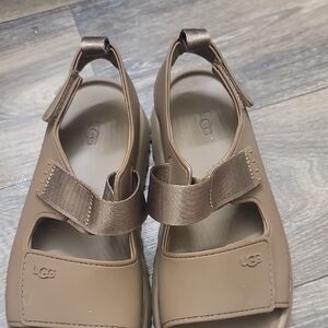 UGG Tan Sandals with Ankle Strap and Flat Sole